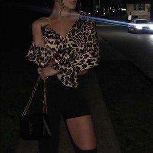 Nasty Gal front tie leopard cropped top